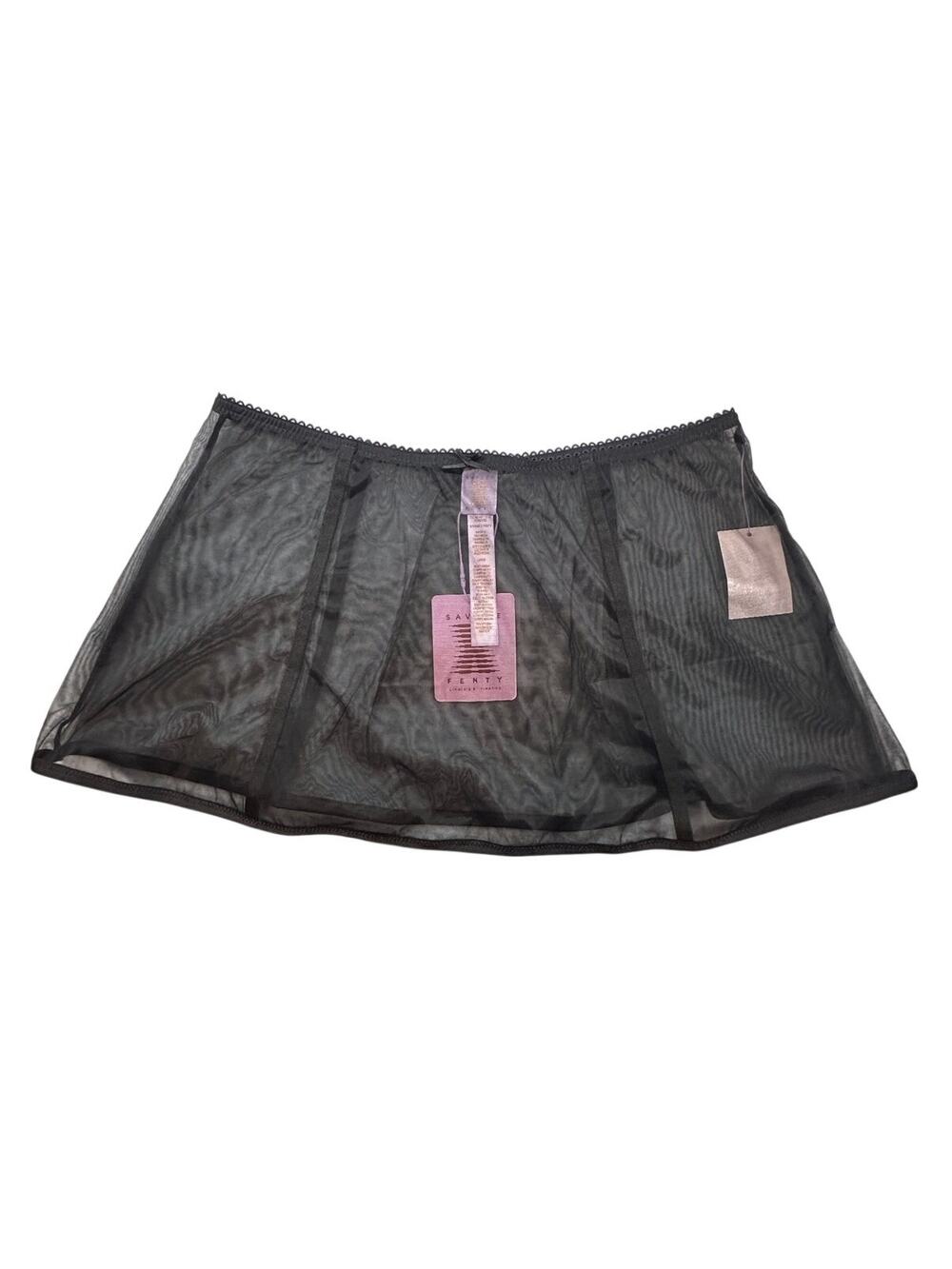 Savage X Fenty Mesh Mini Skirt Sheer Panel Boudoir Lingerie Sleepwear Black